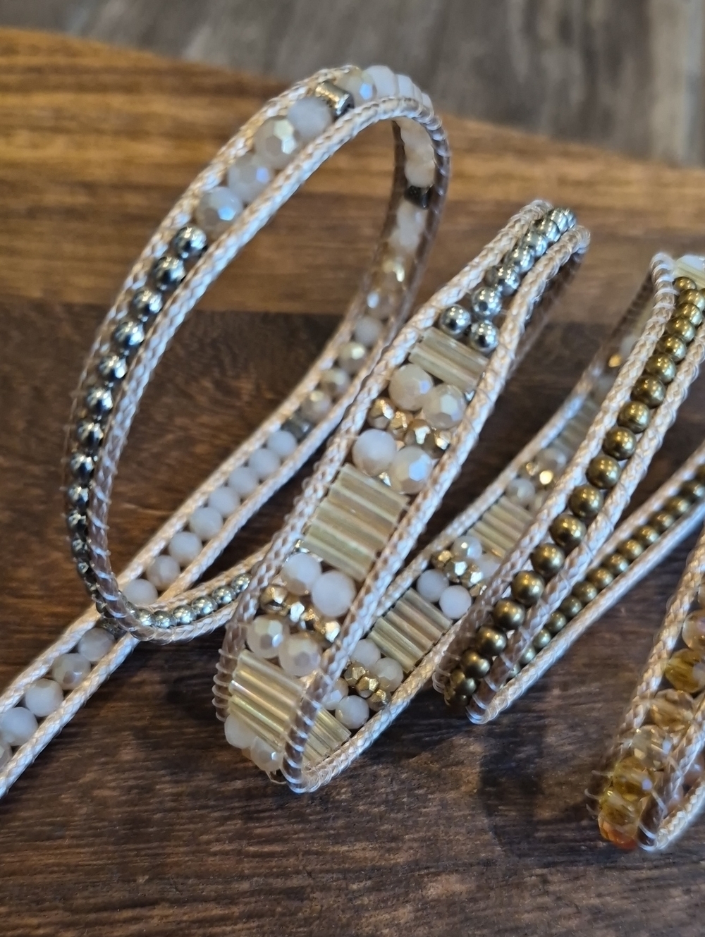 Liv Thai Bohemian Gold & Tan Hues Faceted Bead Adjustable Length Wrap Bracelet - Picture 6 of 13